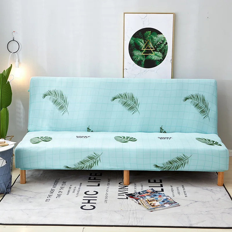 Armless Sofa Slipcovers Feather/Trojan/Dance Pattern Stretch 150-190cm Wide Sofa Cover All-inclusive Elastic Full Couch Cover