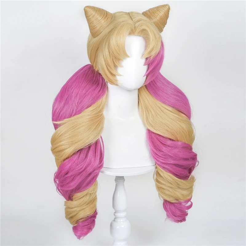 Gwen Cosplay Wig LOL Cafe Cutie Gwen Cosplay Long Wave Yellow Pink Mixed Ponytails Hair Heat Resistant Synthetic Wigs holidays costumes