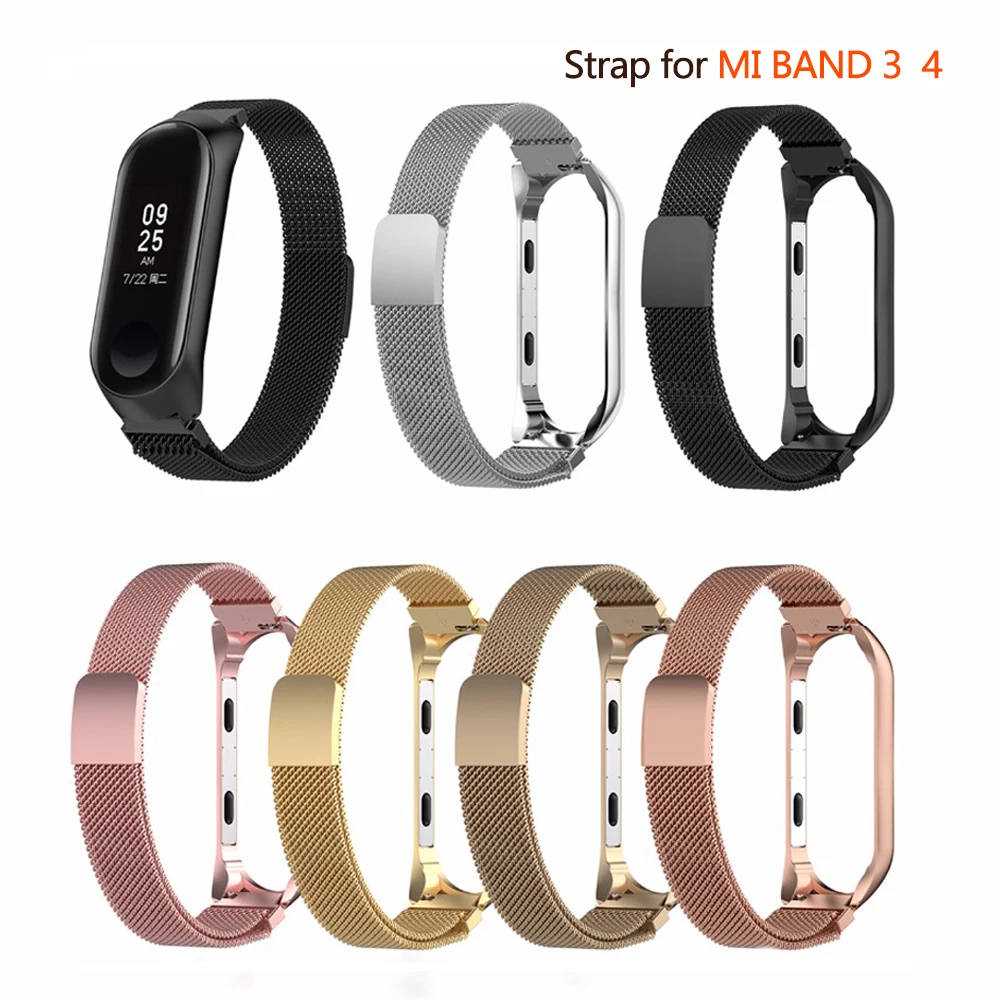 Модный магнитный ремешок для xiaomi mi band 3 4, браслет из нержавеющей стали для xiaomi, сменный металлический браслет mi band 4