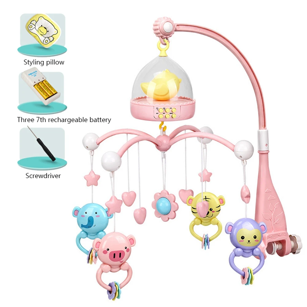 Мобиль для детской кроватки, игрушка с ночным светом и музыкой, детские погремушки, вращающиеся закрепленные игрушки для 0-12 месяцев, подарки для новорожденных мальчиков и девочек