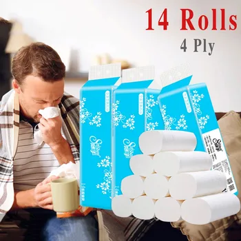 

14 Rolls White Toilet Paper 4 Layers Soft Skin-friendly Thick Design High Density Toilet Tissue Household Paper Towels New k2