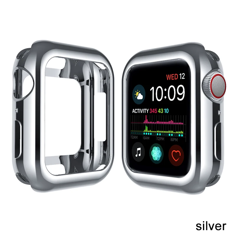 Sliver Чехол для apple watch полоса 40/44mmChrome-plated TPU Защитный чехол для наручных часов iwatch, 5/4/3 группа 38mm42mm мягкий чехол защитный чехол бампер - Цвет: Sliver