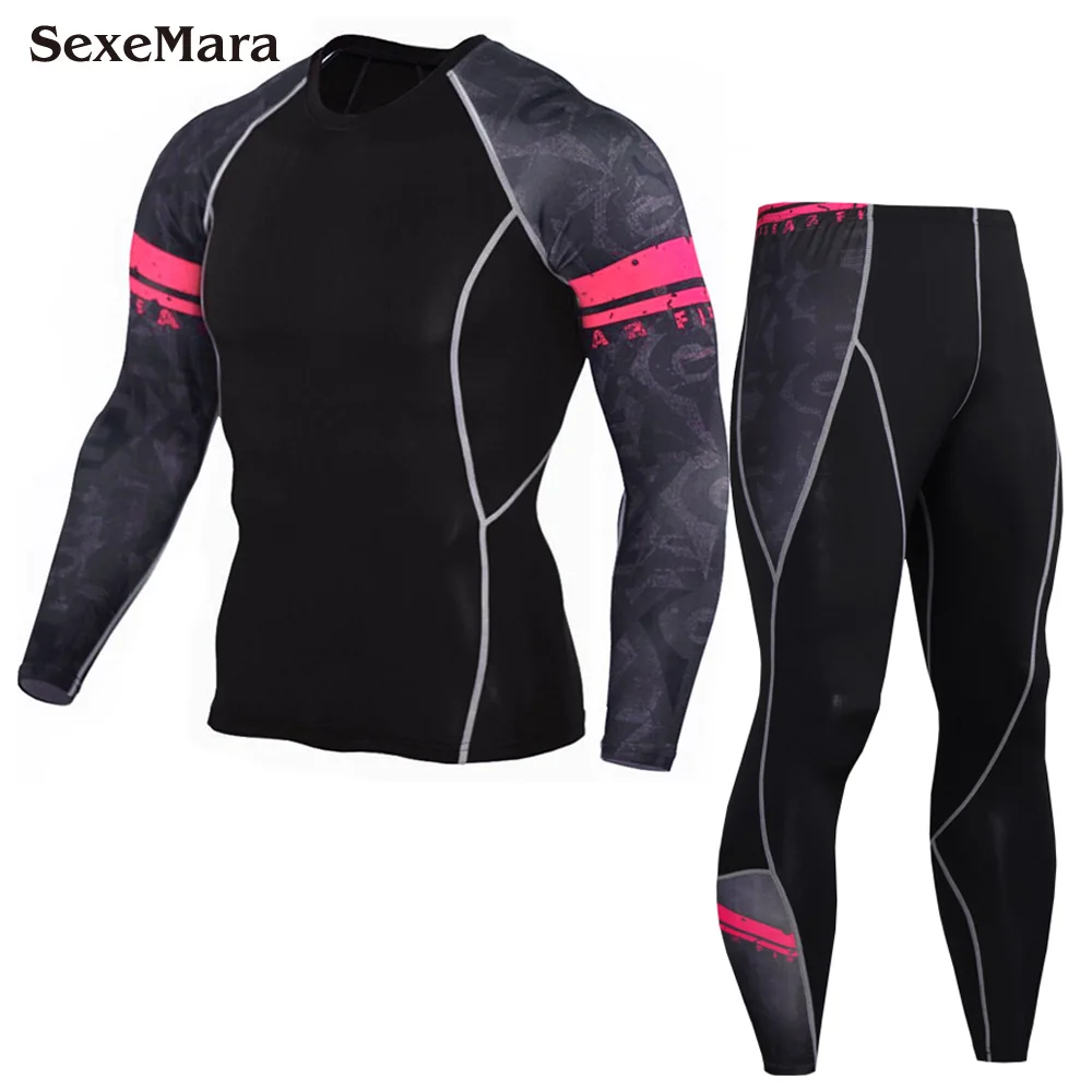 SexaMara MMA мужские компрессионные беговые костюмы для бега, одежда, спортивный комплект, длинная футболка и штаны, для тренажерного зала, фитнеса, тренировок, трико, одежда - Цвет: Sets