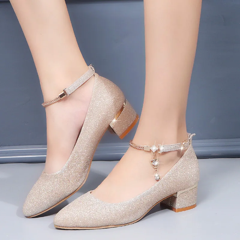

Block Heels For Women Pumps Slimming Shoes 2019 Lace-up Slip Om Sandals Ladies Work Dress Professional Round Toe Shallow Mouth