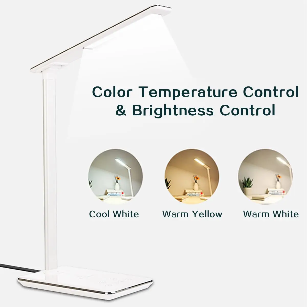  48LED Table Desk Lamp QI Wireless Charging Dimming Touch Switch Reading Light Phone Charger Pad Eye - 4000235974372