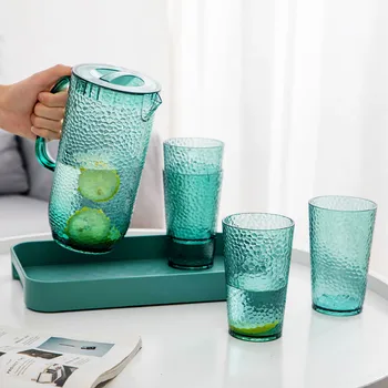 

1950ml Plastic Juice Water Bottle Jug Drinkware Large Bottle Pot with Lid Water Dispenser Container Green Cup Mug