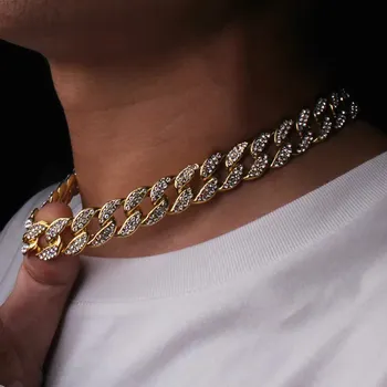 

18MM Maimi Cuban Link Chain Necklace Bracelet Rose Gold Silver Color 3 Color Mixing Iced Out Bling Cubic Zircon Hip Hop Jewelry