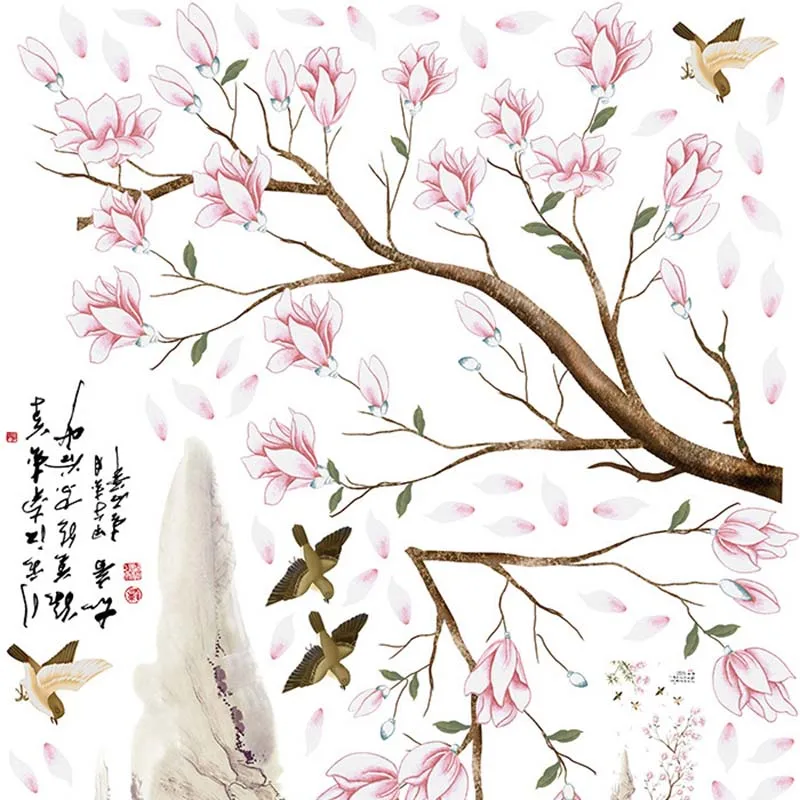 Съемный Винил ПВХ в китайском стиле искусство Персик цветы стены стикеры Наклейка Декор