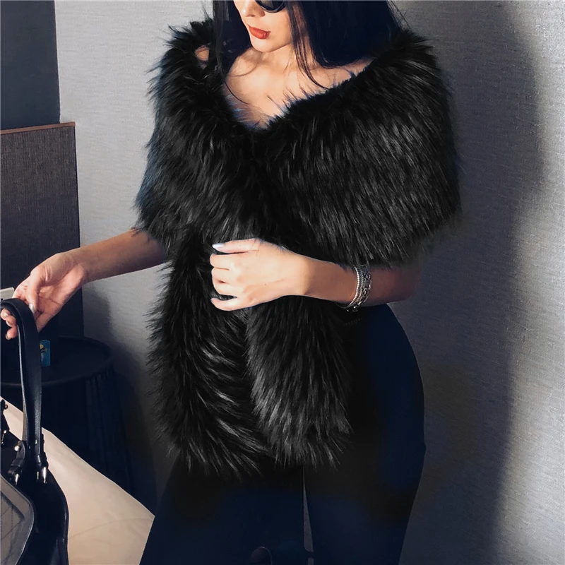 

free shipping Winter Warm Ladies Faux Fur Scarf Extra Large Collar Neck Warmer Wrap Woman Warm Dress Party Decor
