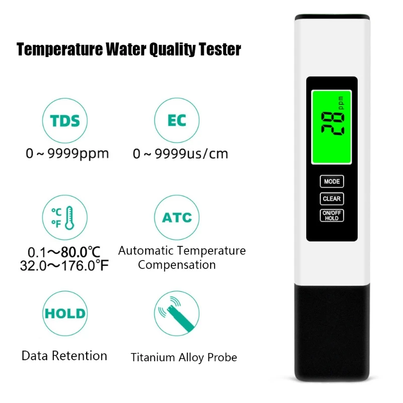 

3 in 1 LCD Digital TDS EC PPM Meter Water Quality Purity Tester Pen for Aquarium Pool Home Drinking Monitor