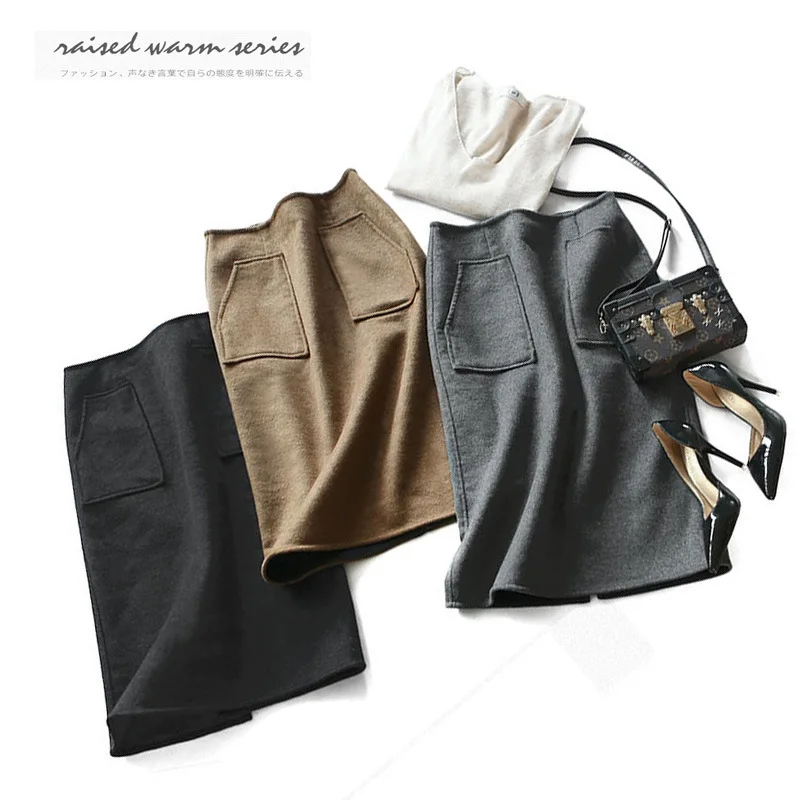 

French Popular Double-Sided Double Color Wool Double-faced Woolen Goods Skirt 2019 New Style WOMEN'S Dress Autumn And Winter Woo