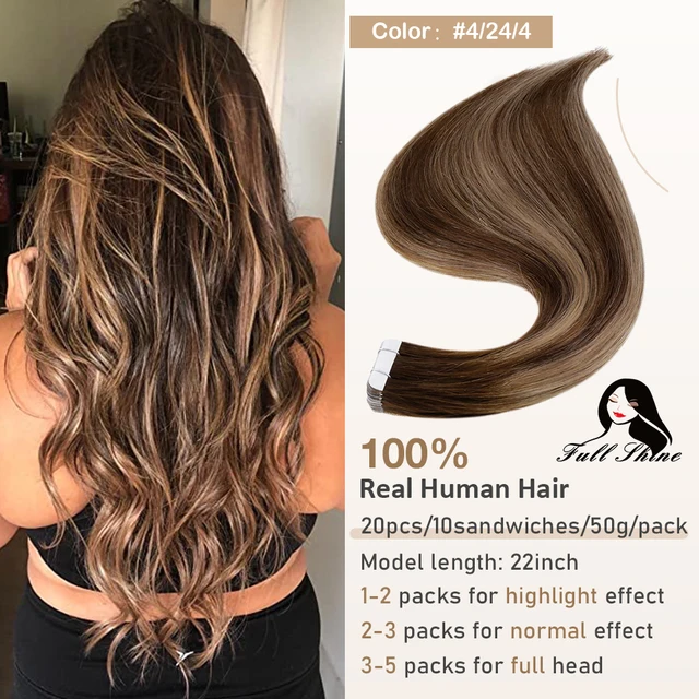 Full Shine Tape In Human Hair Extensions Blonde 100% Real Remy Human Hair Skin Weft Adhesive Glue On For Salon High Quality 4 24 4