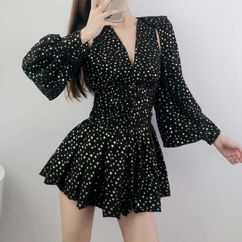 

Sexy Woman Short Dress 2020 Long Sleeve Black Stars Print Dresses