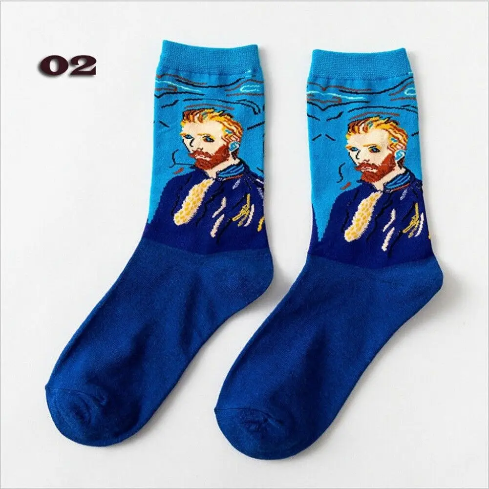 Популярные уникальные новые летние короткие носки для мужчин и женщин с героями мультфильмов, рисунок Ван Гога, всемирно известная картина маслом, забавные кавайные цветные короткие носки - Цвет: 02
