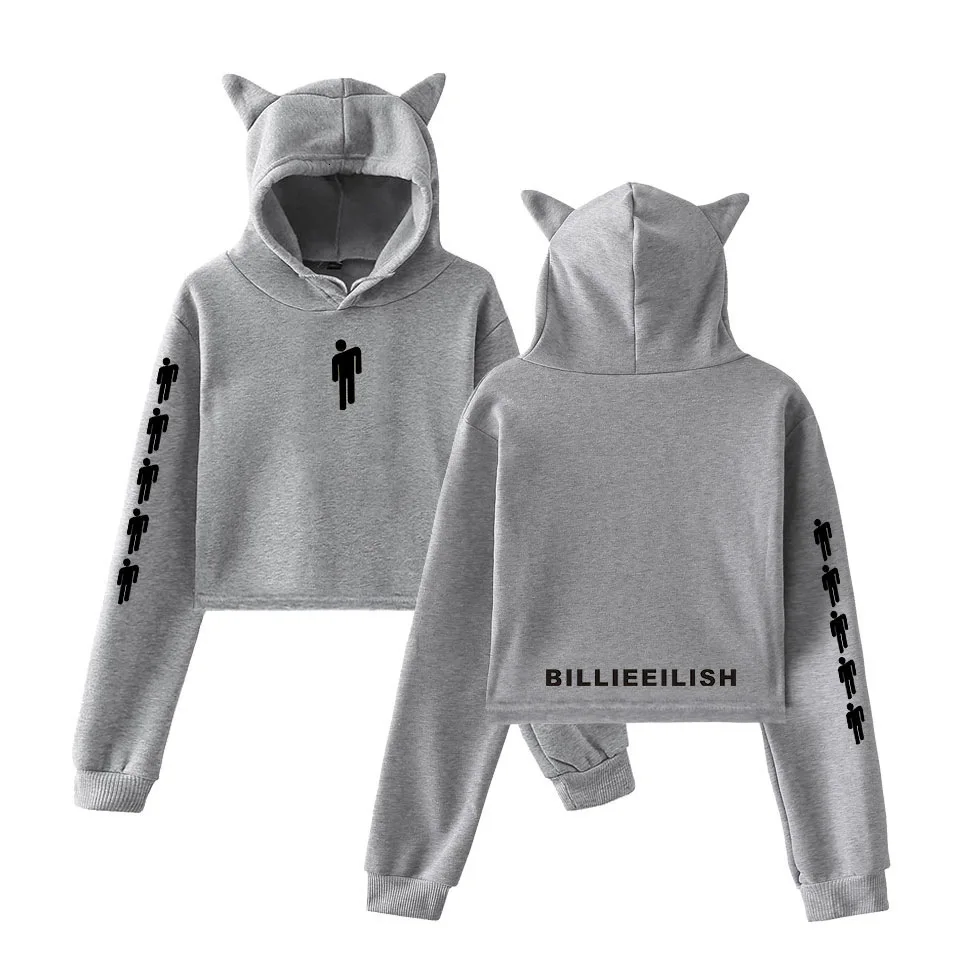 Billie Eilish худи Женская Сексуальная толстовка с кошачьими ушками модный тренд короткий кошачий Топ Горячая Распродажа Kpop Kawaii Harajuku толстовки Толстовка