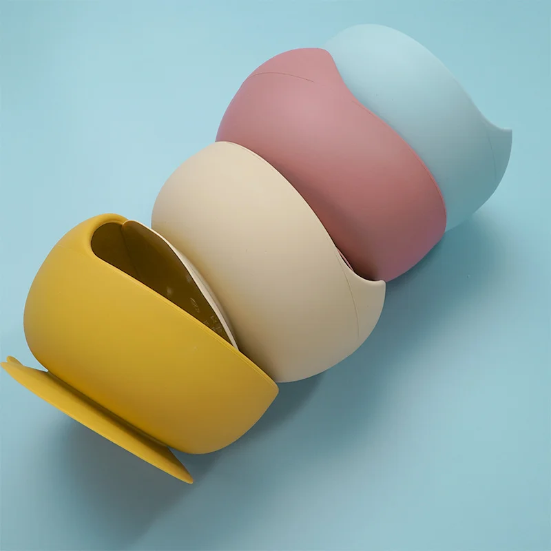 22colors 1set Silicone Baby Feeding Bowl Set Baby Learning Dishes Suction Bowl Set Wood Spoon Non-Slip