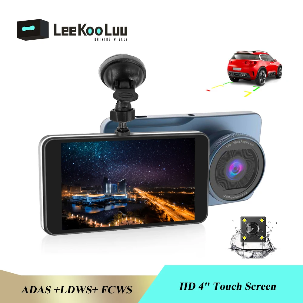 

LeeKooLuu Car DVR Camera HD 4" Touch Screen 1080P Dual Lens Night Vision Dashcam Video Wide Angle Recorder Support Reversing DVR