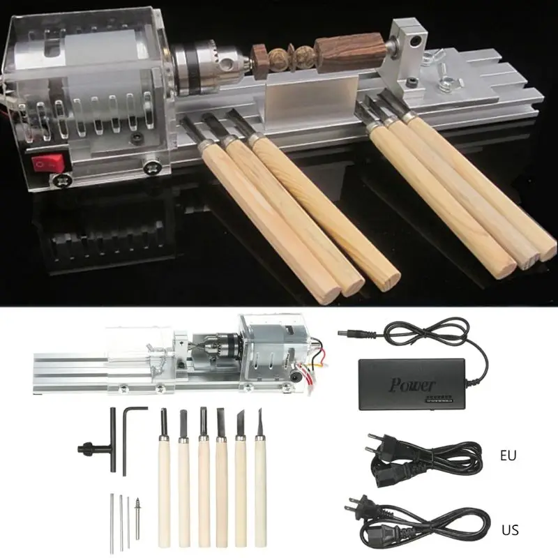 

DC12-24V 96W/100W Mini Lathe Beads Machine Woodwork DIY Lathe Standard Set with Power carving cutter Wood Lathe