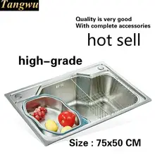 Бытовая Высококачественная стандартная большая кухонная раковина с одним лотком, 304 нержавеющая сталь, горячая Распродажа 750x500 мм