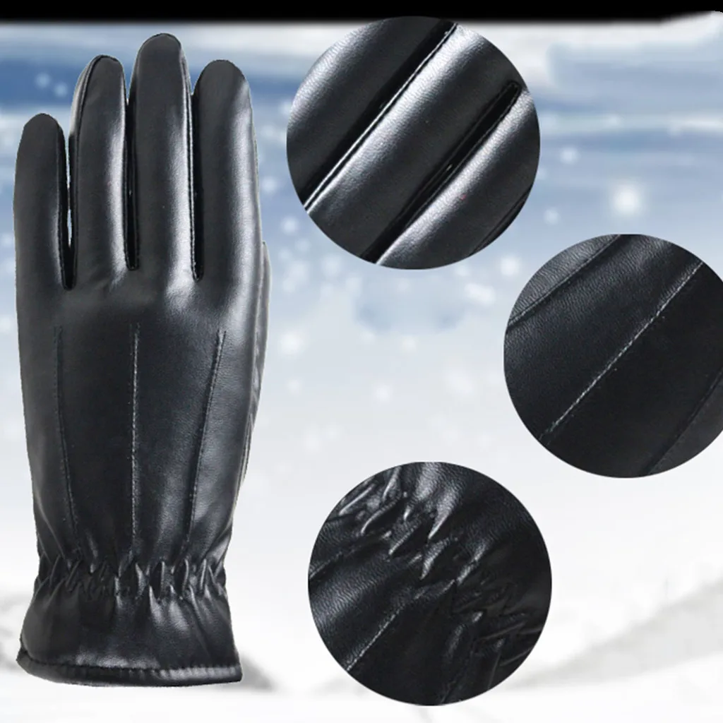 

Women Leather Gloves Plus Velvet Thickening Gloves Outdoor Cold Weather Driving Gloves with Warm Dual Lining