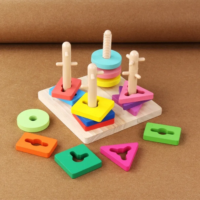 Children s rotating set of building blocks toys Wooden Kindergarten primary school early childhood educational toys 3