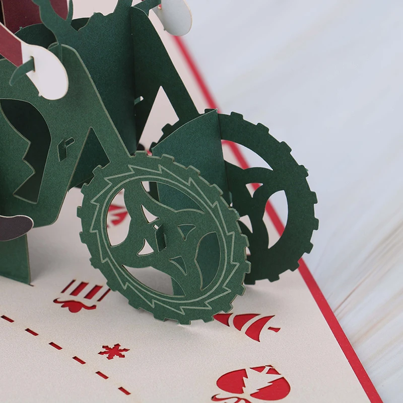 1 шт. 3D лазерная обработка, Рождественская тематика подарочная карта с конвертом рождественские всплывающие поздравительные открытки крутой Санта-Клаус на мотоцикле 15*15 см
