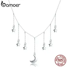 BAMOER, настоящее 925 пробы, серебряная звезда, цепочка, сверкающая луна, звездная подвеска, ожерелья для женщин, Стерлинговое Серебро, ювелирное изделие SCN301