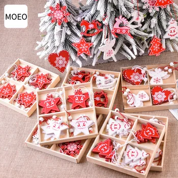 

Christmas decorations creative wooden pendants DIY mini Christmas tree boxed elk ornaments 2021 Xmas accessories