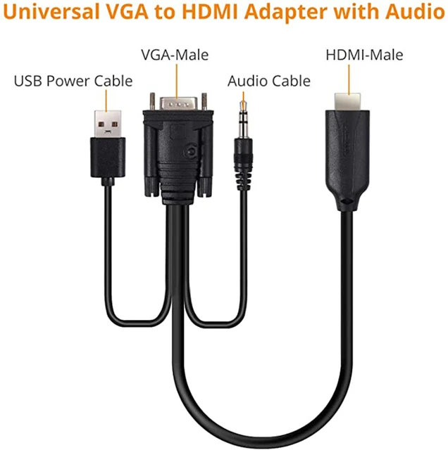 Câble VGA vers HDMI, Adaptateur VGA vers HDMI Ancien PC de Style à Nouvelle  TV/Moniteur avec HDMI,VGA à HDMI Cordon Convertisseur avec Audio pour