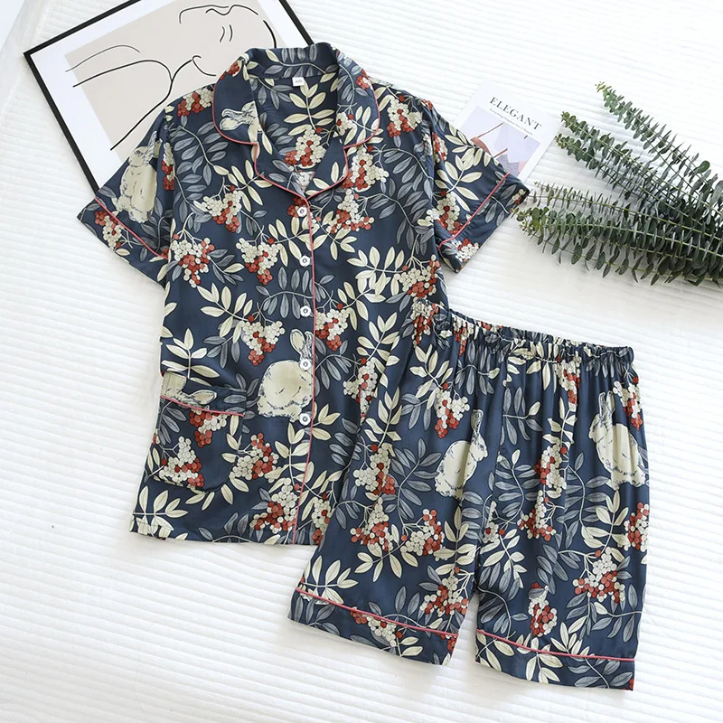 summer news pijama mujer thin section short-sleeved shorts large floral print pajamas home service ladies pajamas for women