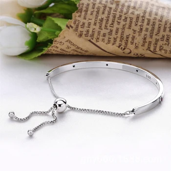 

Free Shipping Real 925 Sterling Silver Valentine's Day Love Adjustable Bracelet Fit European Charm Bracelets Women Jewelry