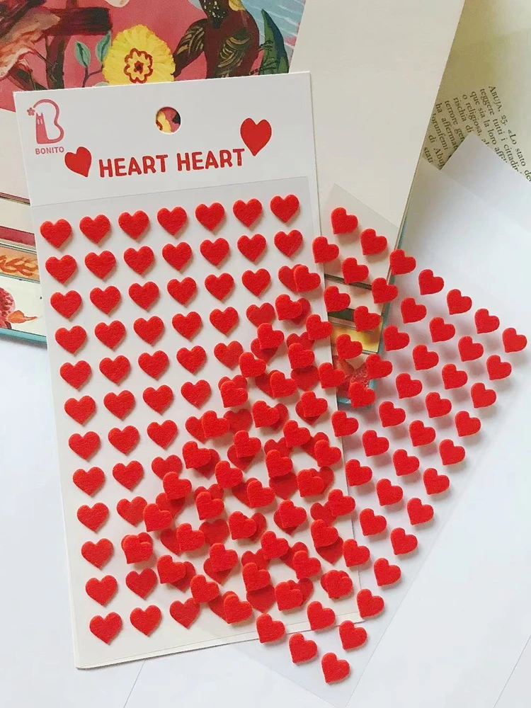 168Pcs Mini Felt Fabric Red Heart Stickers Scrapbooking Planbook Home Decoration DIY Adhesive Craft Hobby Goods Supplier