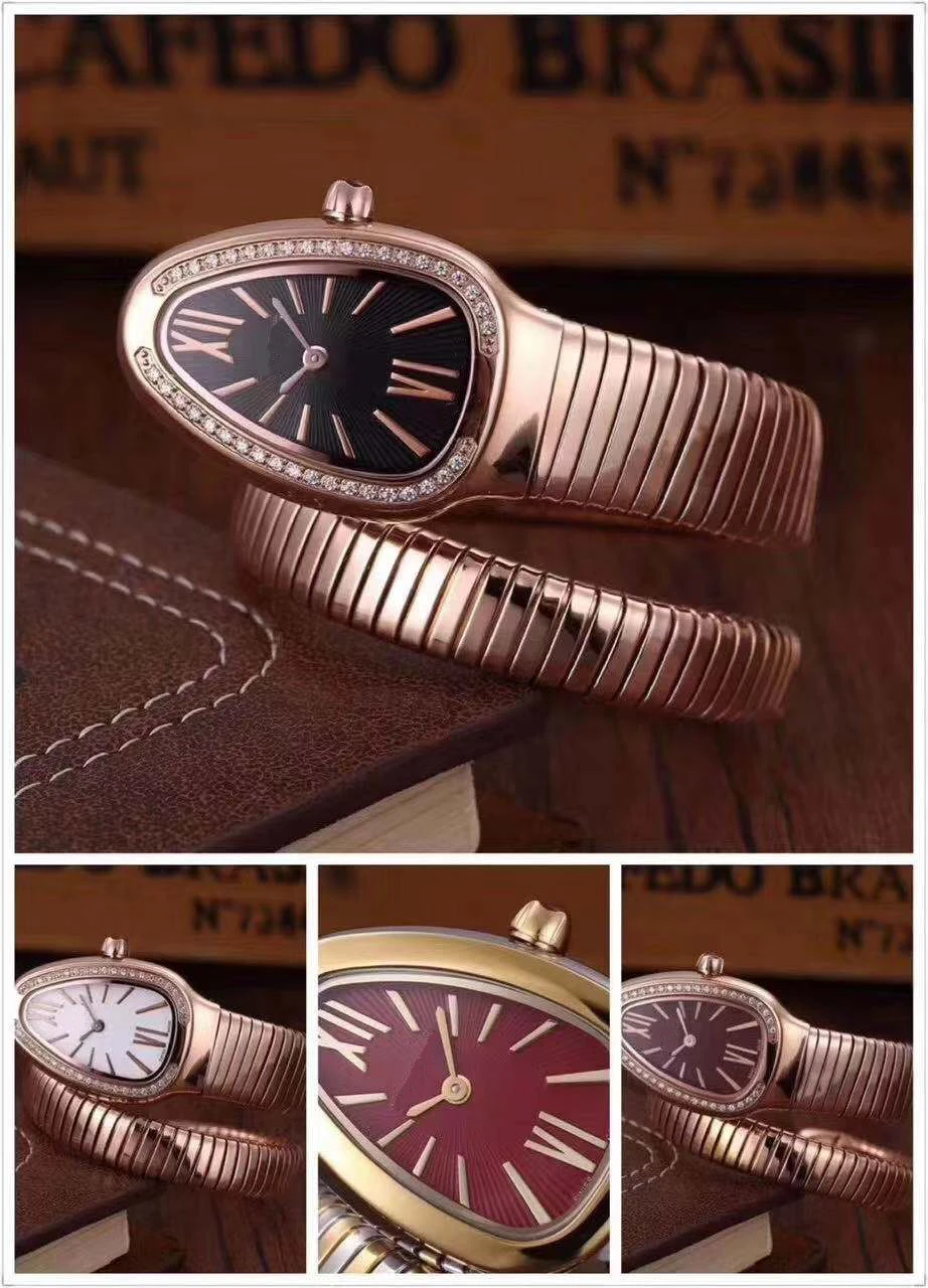 

Luxury Brand New Women Snake Rose Gold Bracelet Diamond Bezel Rome Japanese Quartz Stainless Steel Sapphire Dress Limited Watch