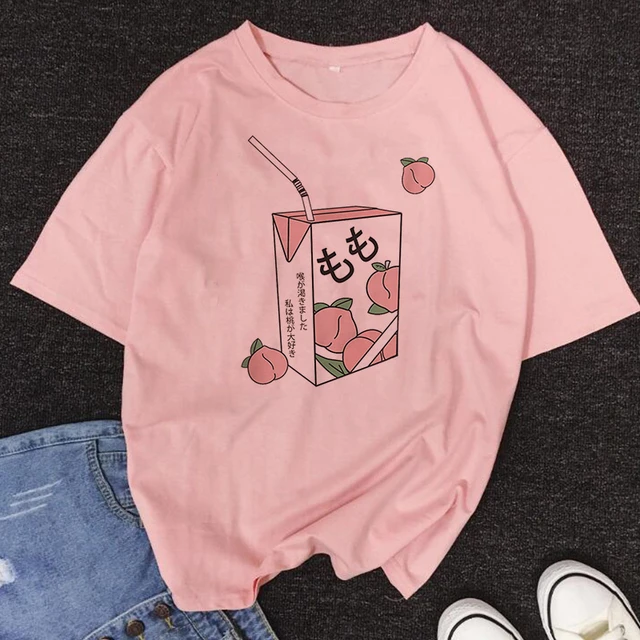 new Kawaii Pink Women Summer Casual Tumblr Outfit Fashion Cartoon Peach Aesthetic ropa mujer _ AliExpress Mobile