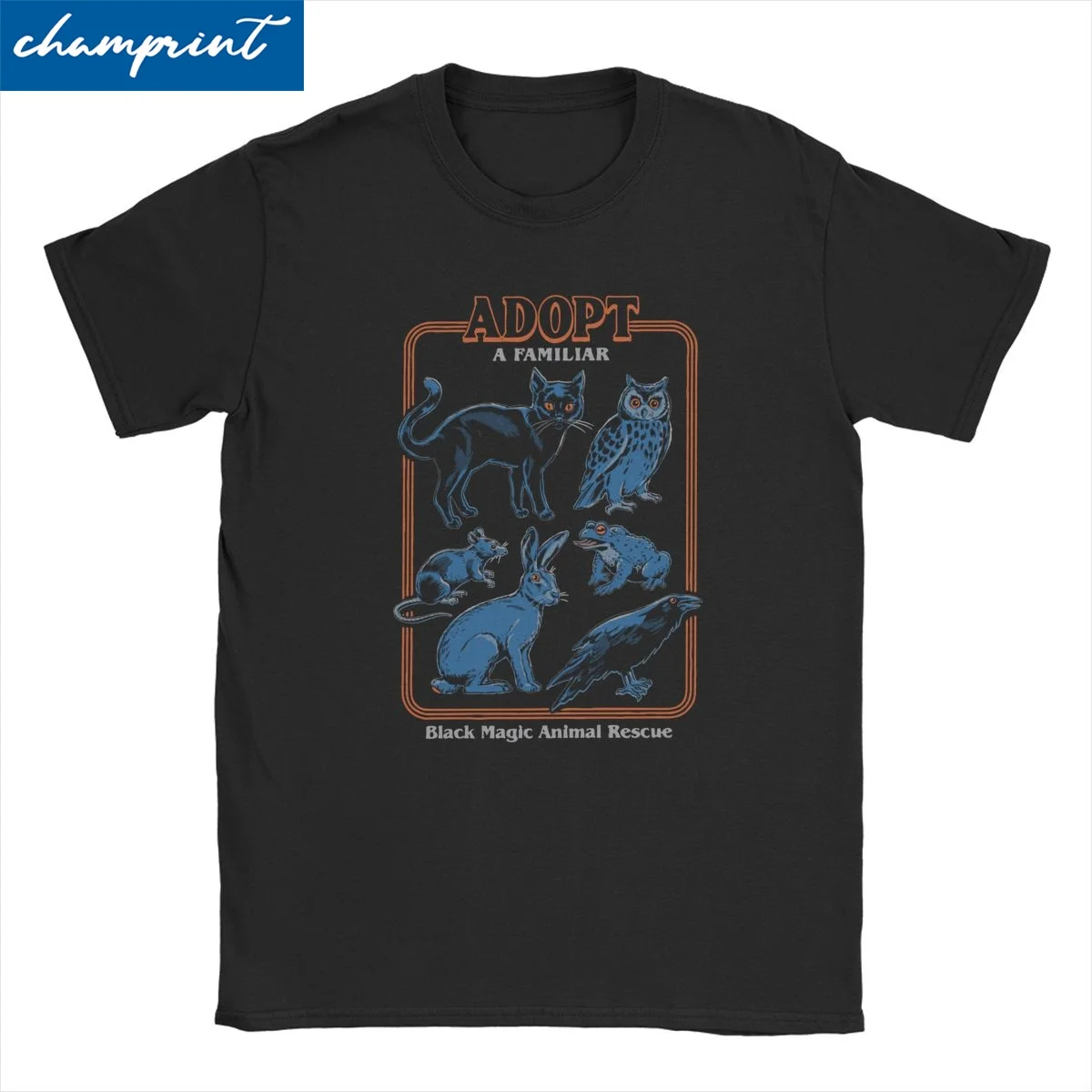 Adopt A Familiar T Shirts Men Women's Vintage T-Shirts 70s Witchcraft Cat Horror Black Magic Animals Tee Shirt Gift Idea Clothes | Мужская