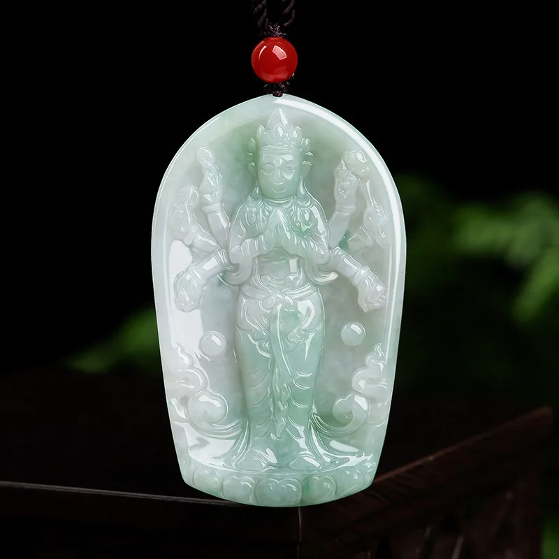 

Hot Selling Natural Jadeite Guanyin Buddha Pendant Charm Jewellery Carved Pendant for Women Men Fashion Accessories