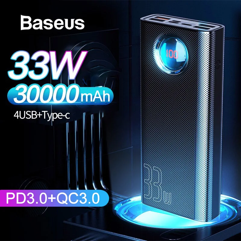  Baseus 30000mAh Power Bank 33W QC 3.0 PD Fast Charging For Macbook Iphone 30000 mAh Powerbank Porta