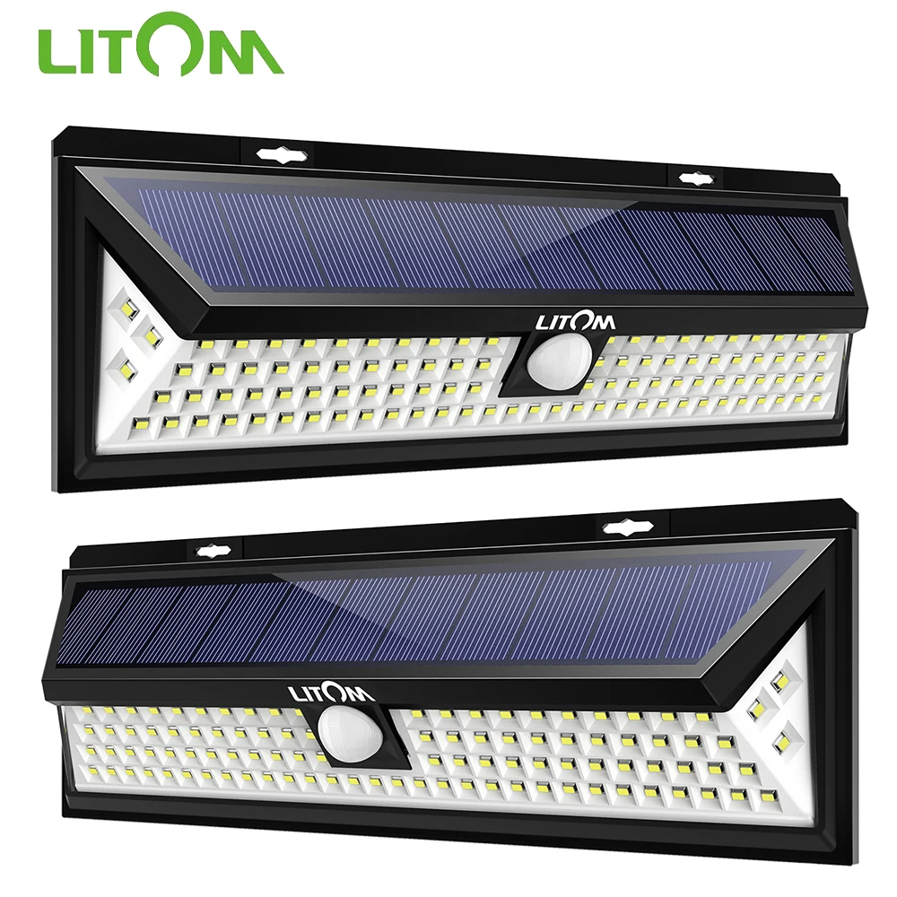 

2 Pack LITOM 102 LED Solar Lights Outdoor Motion Sensor Security Wall Lamp Light Waterproof Energy Saving Wireless Garden Light