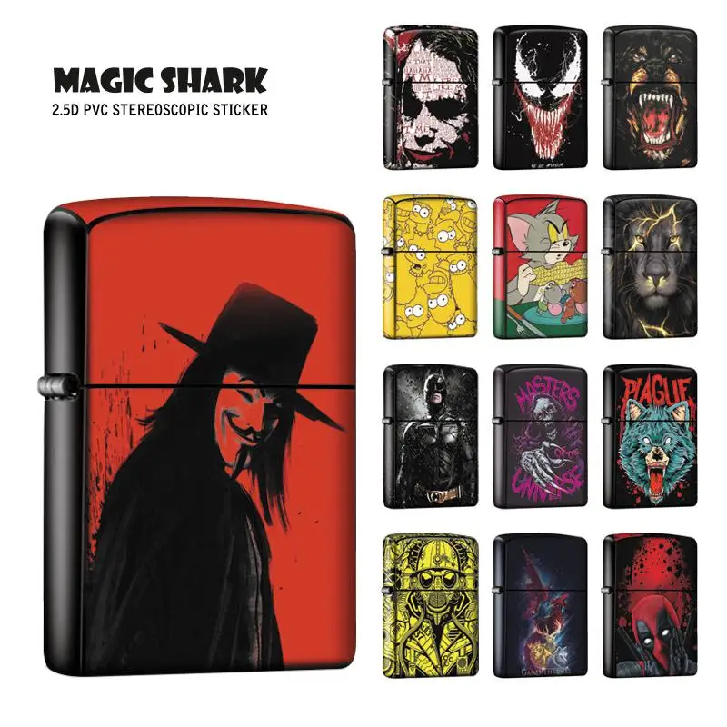Чехол наклейка Magic Shark Skull Joker Lion Wolf Venom Звездные войны стерео для зажигалки