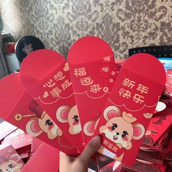 

17*9cm 20 Pcs 4 Designs Lucky Money Envelopes Chinese 2020 Lunar Mouse Year Red Envelopes