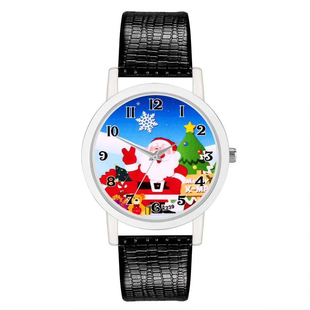 Женский браслет часы Санта Клаус Циферблат Кожаный детский браслет Кварцевые часы для девочек мальчиков Рождественский подарок