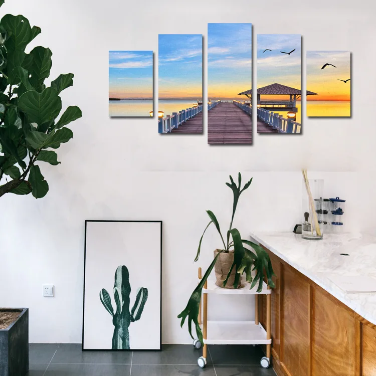

5-frame Painting Frameless Oil Painting Seaside Evening Living Room Decoration Combination Five Spell Oil Painting Nordic Decora