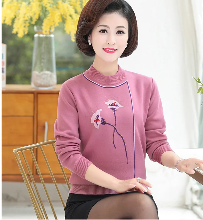 

2019 Sweater Women Winter Printing Thick Warm Middle-Aged Women'S Plus Size Knitted Sweater Pullover Sweaters Female F561