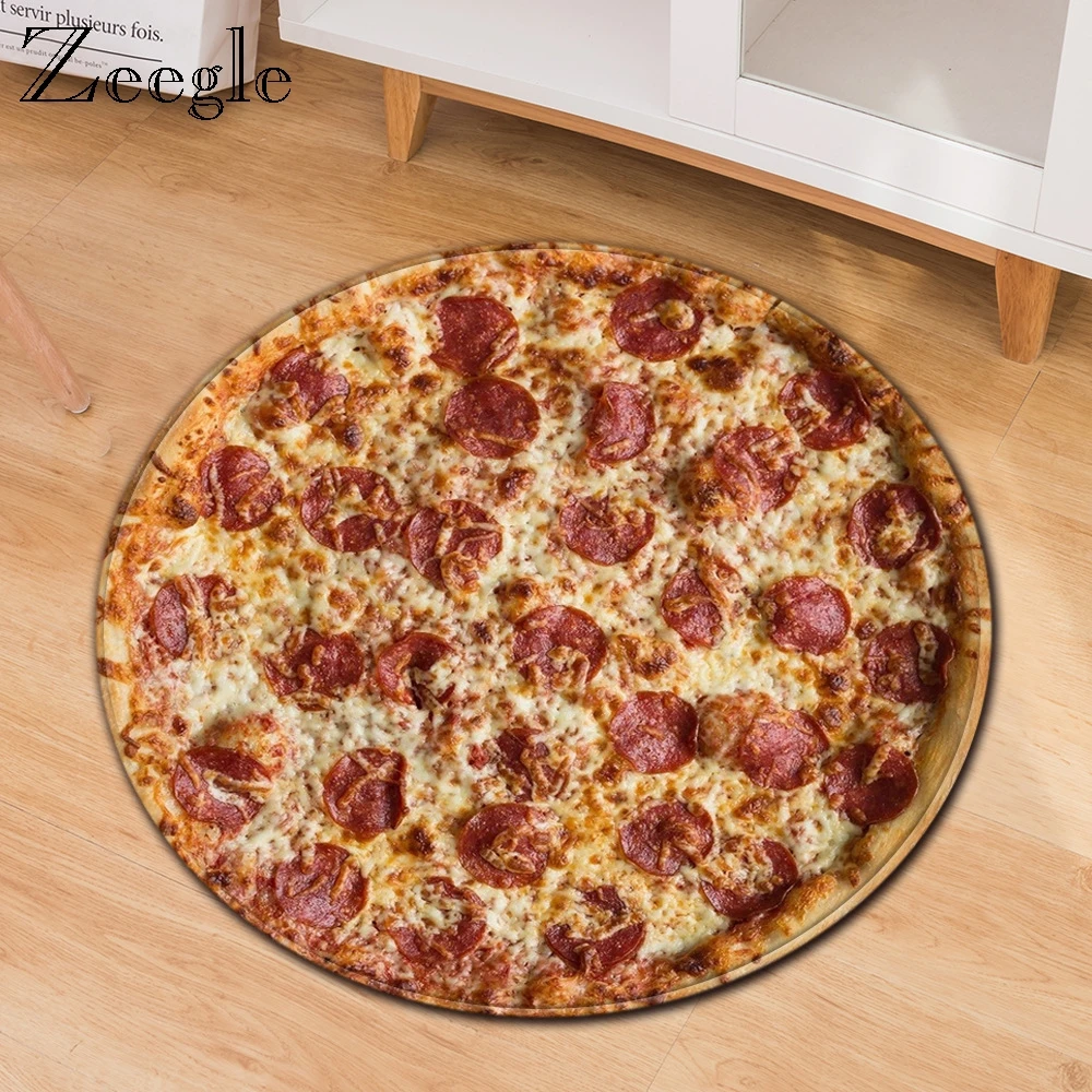 Zeegle Pizza Printed Round Carpet Decor Anti-slip Kids Room Play Rug Absorption Hallway Rug Large Carpet for Living Room