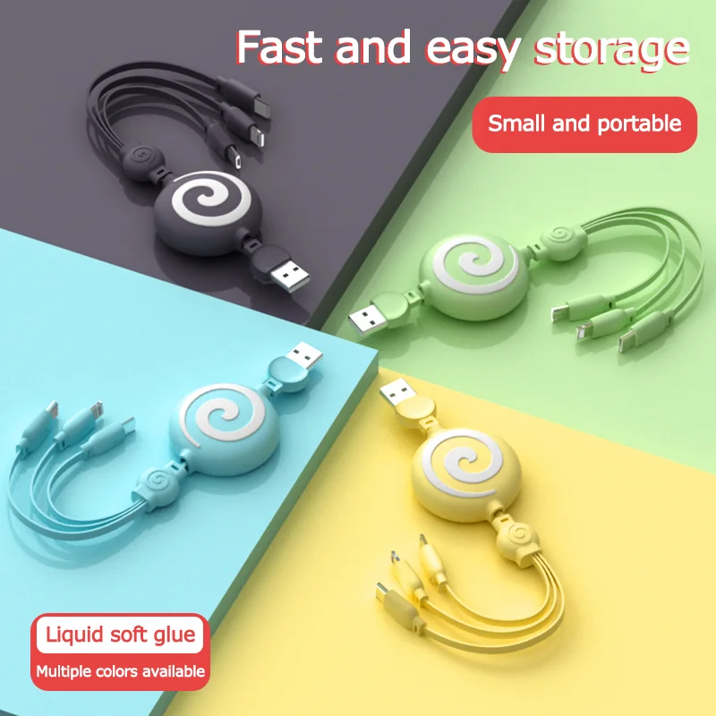 Retractable 3 in 1 Type C Micro USB 8 Pin Cable for iPhone Charger Cable 100cm 3A 3in1 Fast Charge USB C Cable for Huawei Xiaomi hdmi to iphone cable