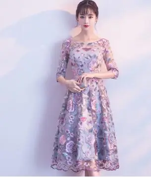 DongCMY Новые Короткие Формальные платья Цветы Vestdios невесты Элегантное свадебное платье - Цвет: Фиолетовый