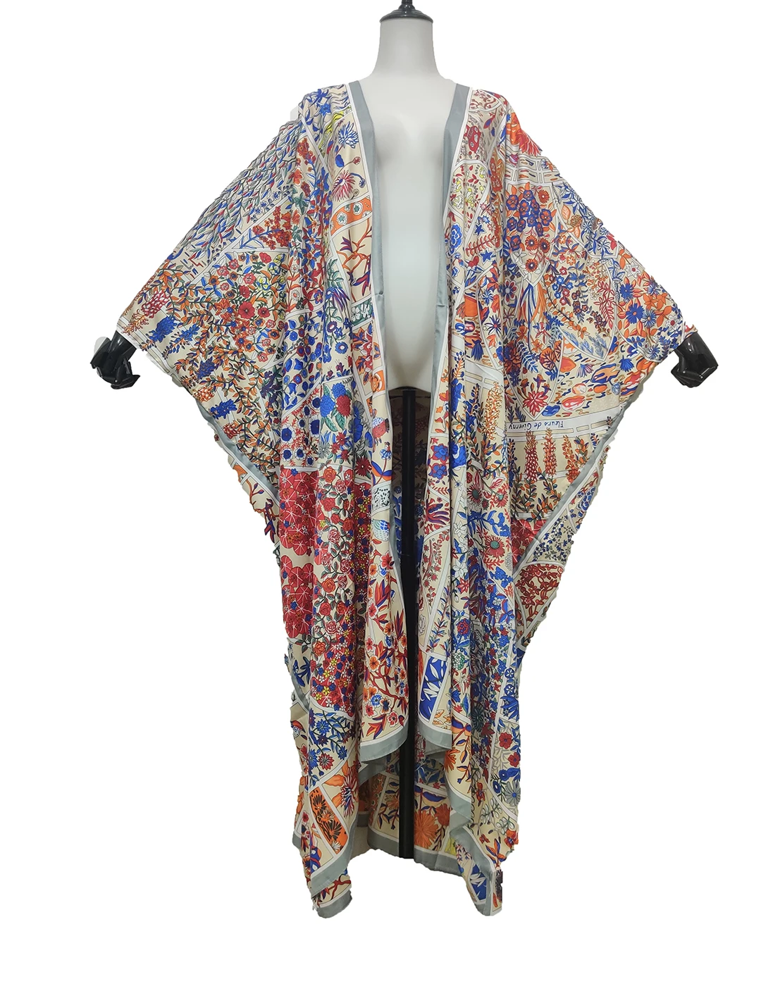 Middle East Irregular Floral Summer Swimwear Silk Open Side Kimono For Women Causal Bohemian Printed Kaftan Blouse CLothing