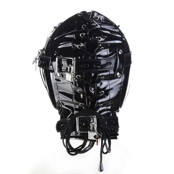 Erotic Accessories of Sexy Black Wetlook Pvc Latex Bondage Hood Mask for Men Women Couples Bdsm Adults Sex Games Blindfold Flirt 5