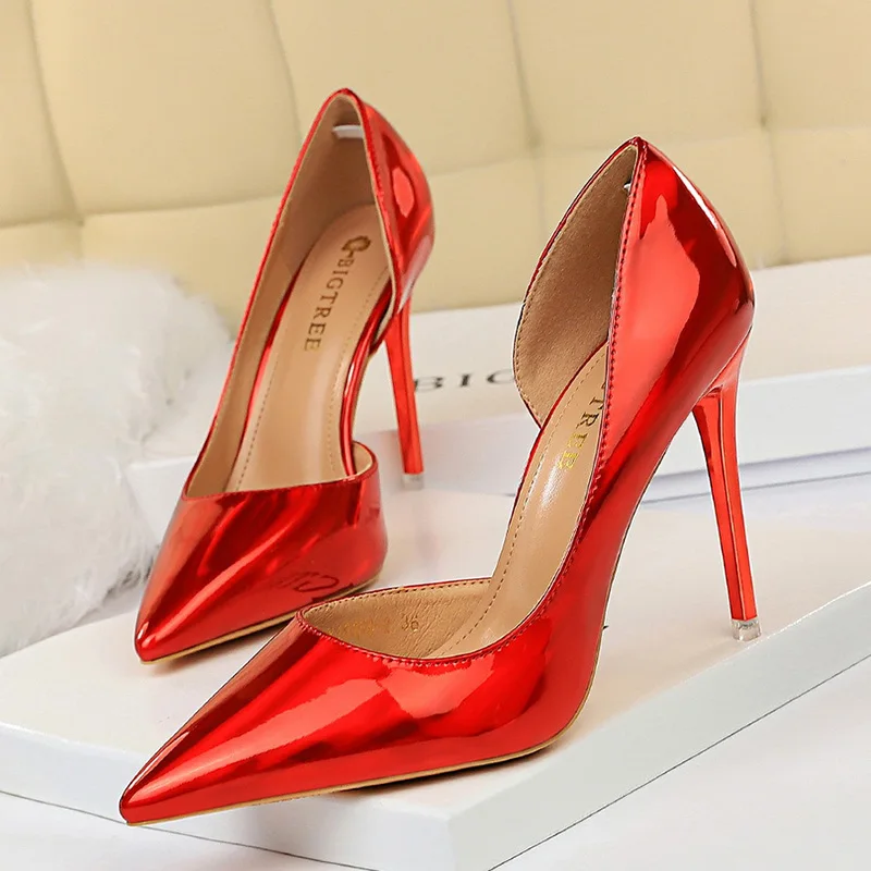 BIGTREE/обувь г. Новые женские туфли-лодочки пикантные женские туфли на высоком каблуке свадебные туфли на каблуке-шпильке, серебристые вечерние туфли женская обувь на каблуке - Цвет: 18188-2-red
