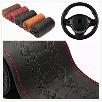 

Universal Steering Wheel Cover Embossed Hand Braid Genuine Leather Car Wheel Cover For Steering Wheel